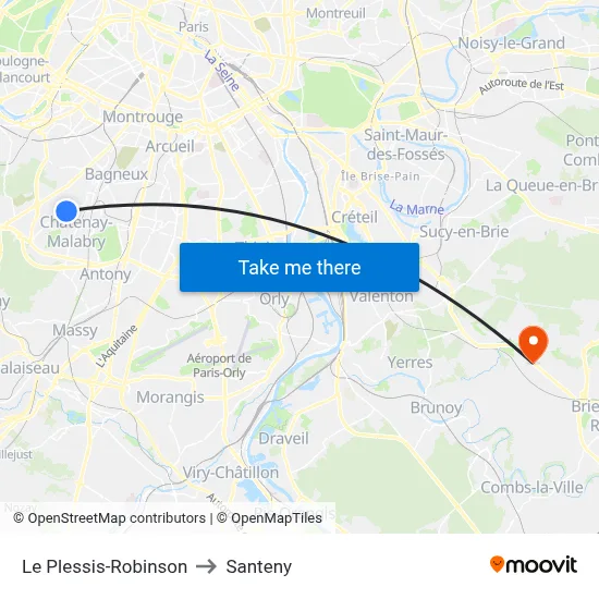 Le Plessis-Robinson to Santeny map