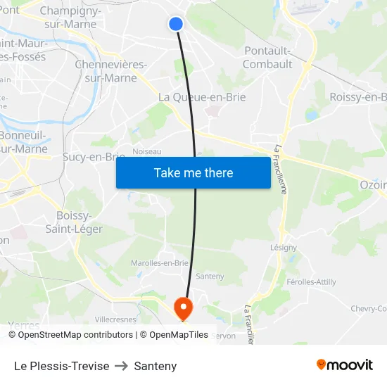 Le Plessis-Trevise to Santeny map