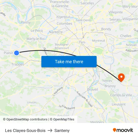 Les Clayes-Sous-Bois to Santeny map