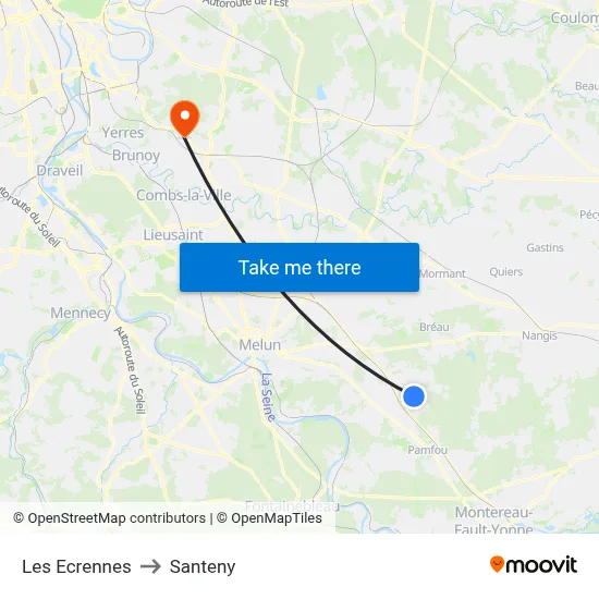 Les Ecrennes to Santeny map