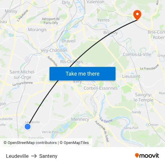 Leudeville to Santeny map