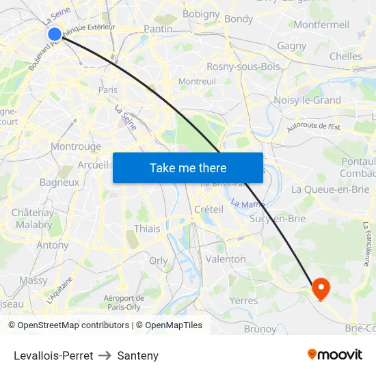 Levallois-Perret to Santeny map