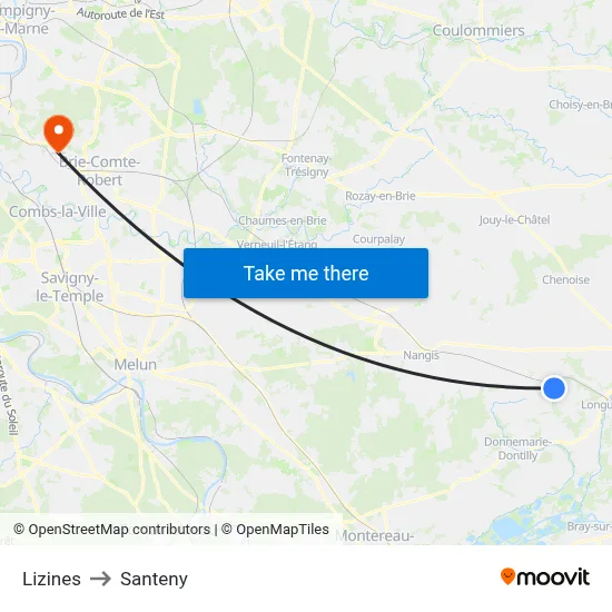 Lizines to Santeny map