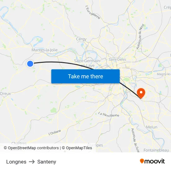 Longnes to Santeny map