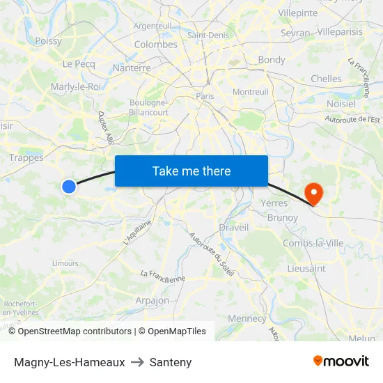 Magny-Les-Hameaux to Santeny map