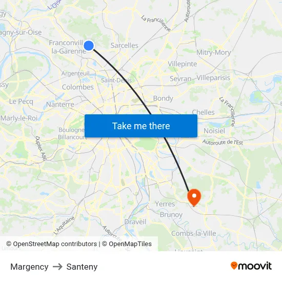 Margency to Santeny map