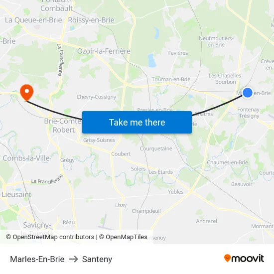 Marles-En-Brie to Santeny map