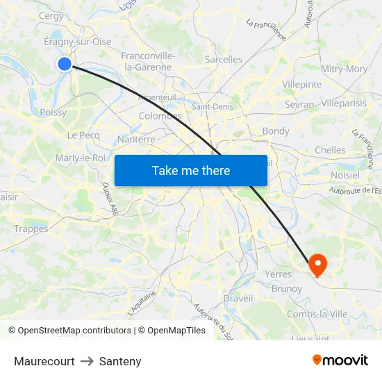 Maurecourt to Santeny map