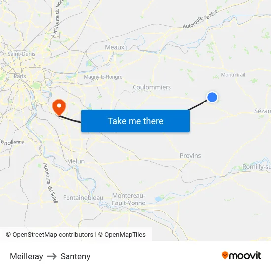 Meilleray to Santeny map