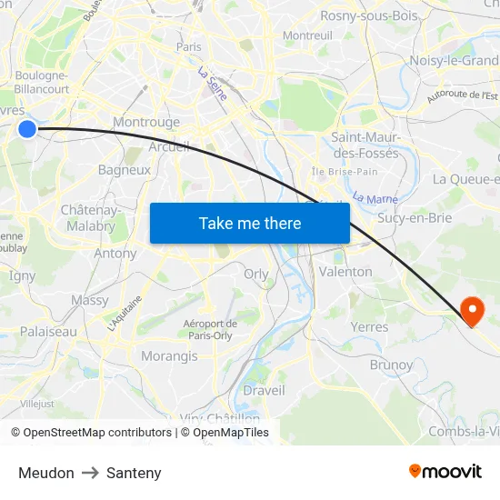 Meudon to Santeny map