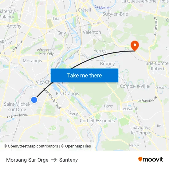 Morsang-Sur-Orge to Santeny map