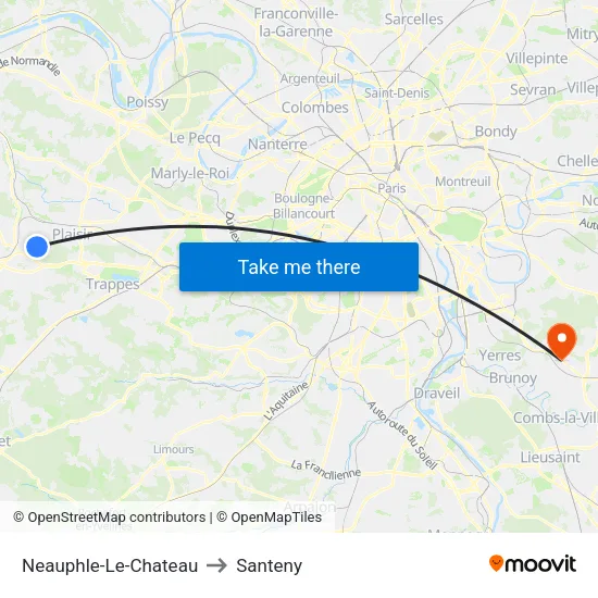 Neauphle-Le-Chateau to Santeny map