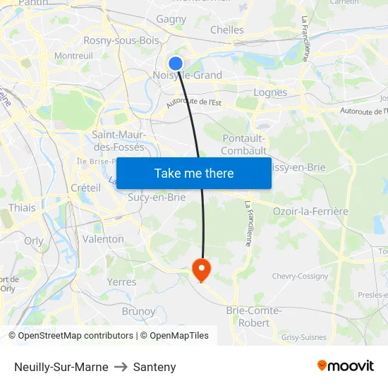 Neuilly-Sur-Marne to Santeny map