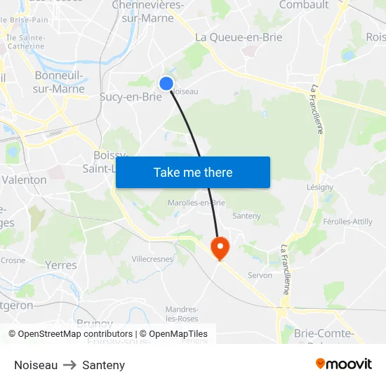 Noiseau to Santeny map