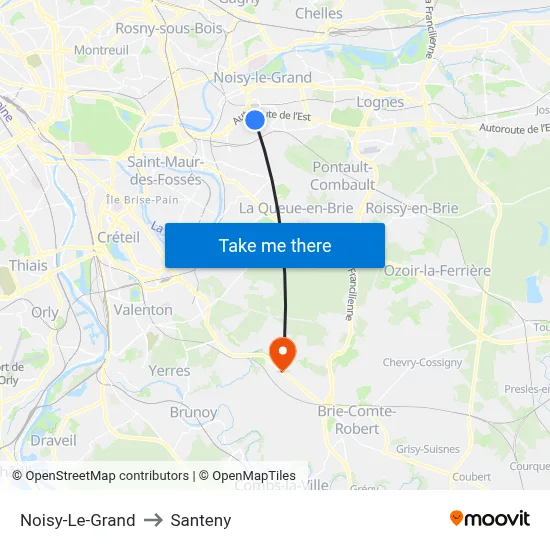 Noisy-Le-Grand to Santeny map