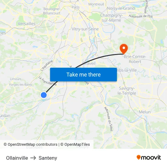 Ollainville to Santeny map