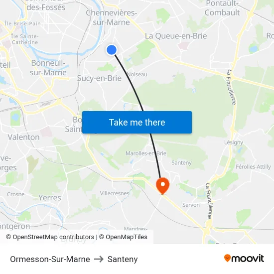 Ormesson-Sur-Marne to Santeny map