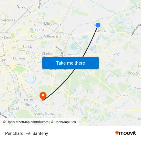 Penchard to Santeny map
