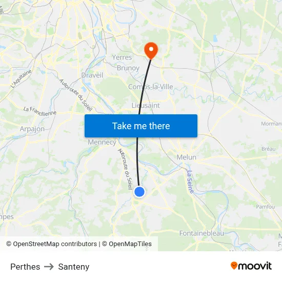 Perthes to Santeny map