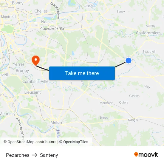 Pezarches to Santeny map