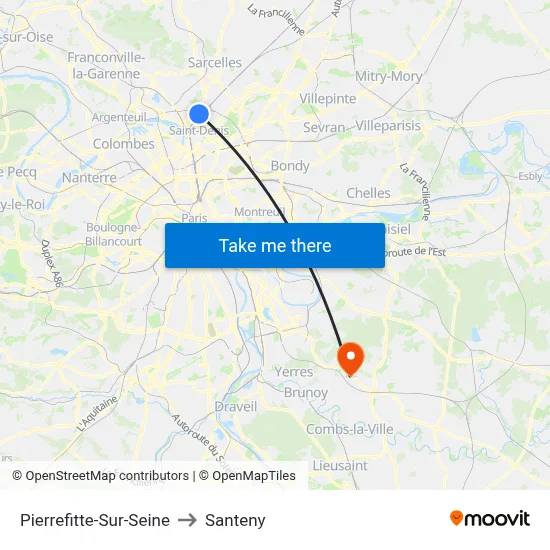 Pierrefitte-Sur-Seine to Santeny map