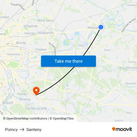 Poincy to Santeny map