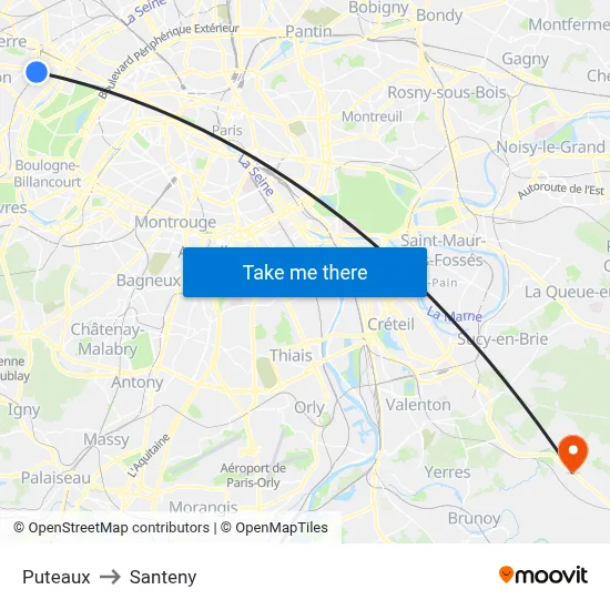 Puteaux to Santeny map