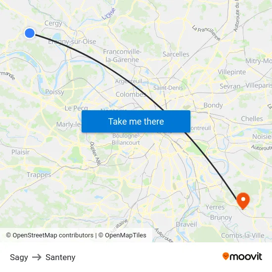 Sagy to Santeny map