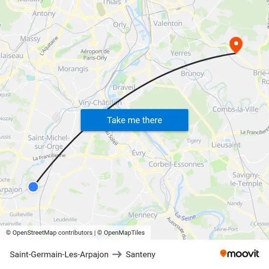 Saint-Germain-Les-Arpajon to Santeny map