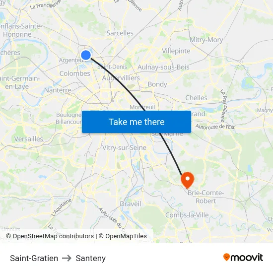Saint-Gratien to Santeny map