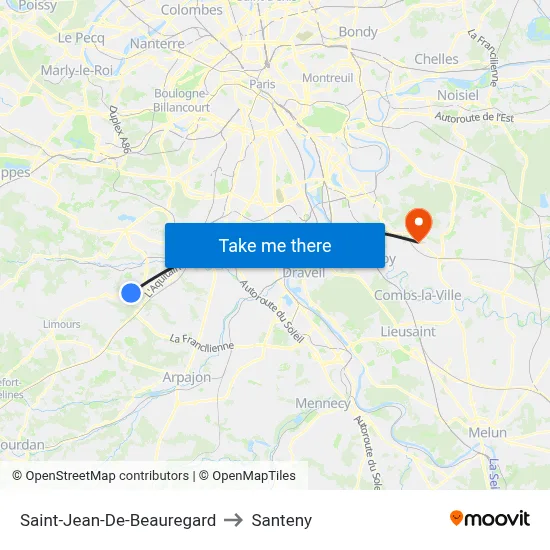 Saint-Jean-De-Beauregard to Santeny map