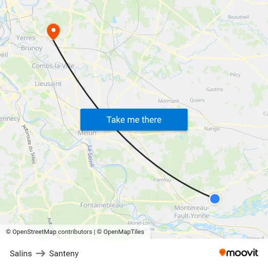 Salins to Santeny map