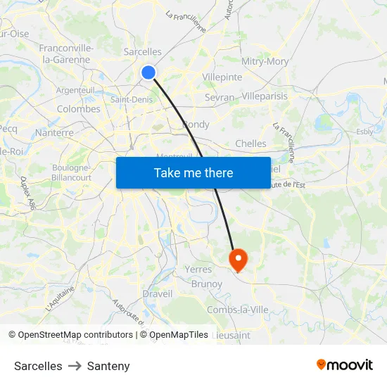 Sarcelles to Santeny map