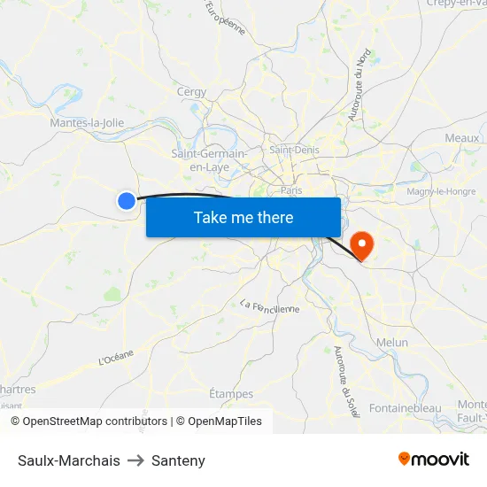 Saulx-Marchais to Santeny map