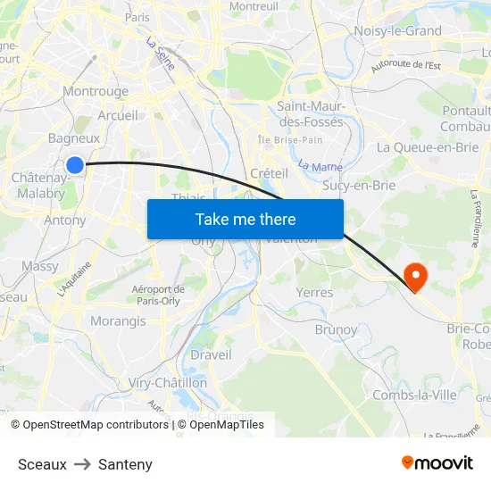 Sceaux to Santeny map