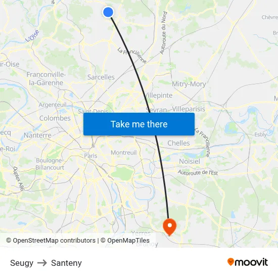 Seugy to Santeny map