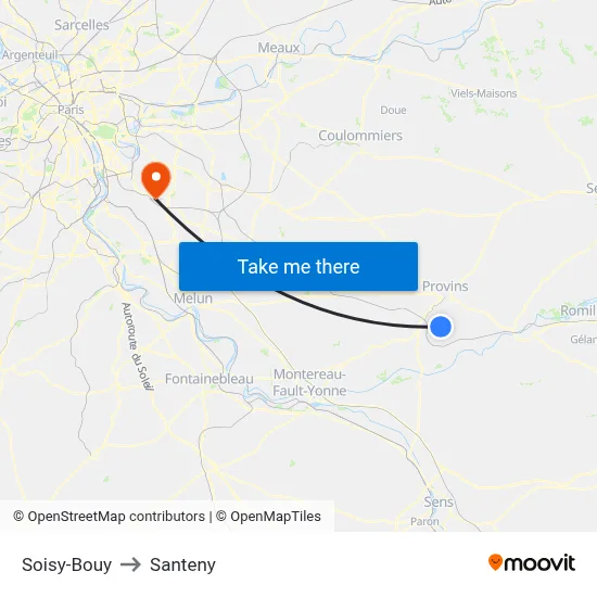 Soisy-Bouy to Santeny map