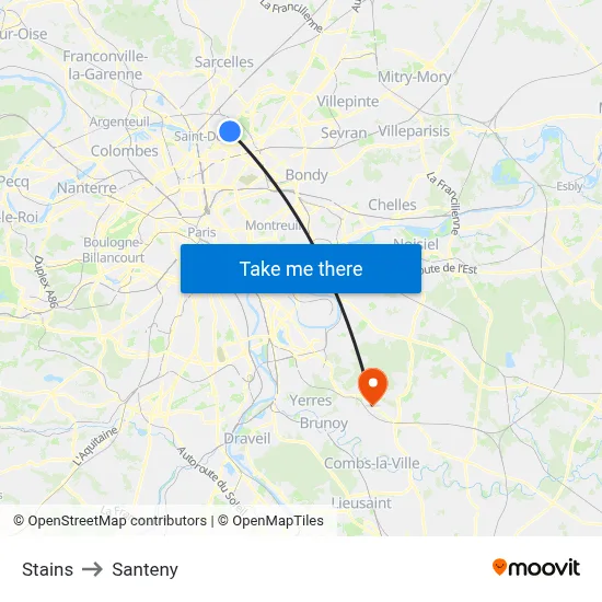 Stains to Santeny map