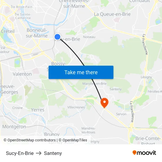 Sucy-En-Brie to Santeny map