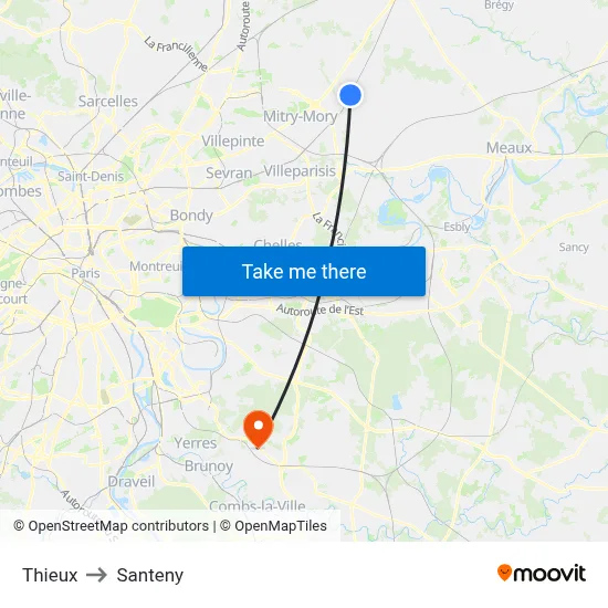 Thieux to Santeny map