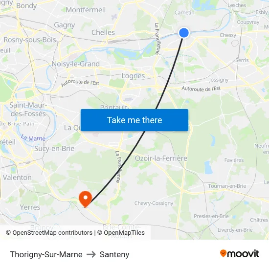 Thorigny-Sur-Marne to Santeny map