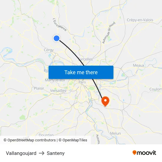 Vallangoujard to Santeny map