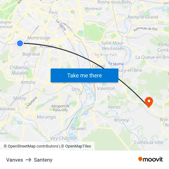 Vanves to Santeny map