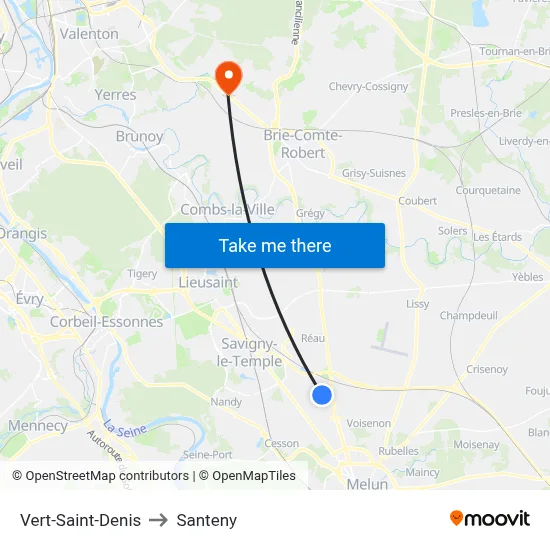 Vert-Saint-Denis to Santeny map