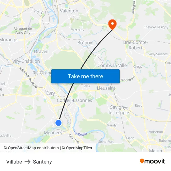 Villabe to Santeny map