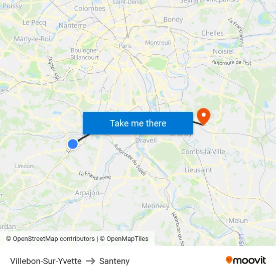Villebon-Sur-Yvette to Santeny map