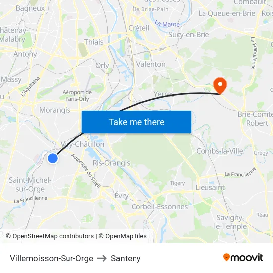 Villemoisson-Sur-Orge to Santeny map