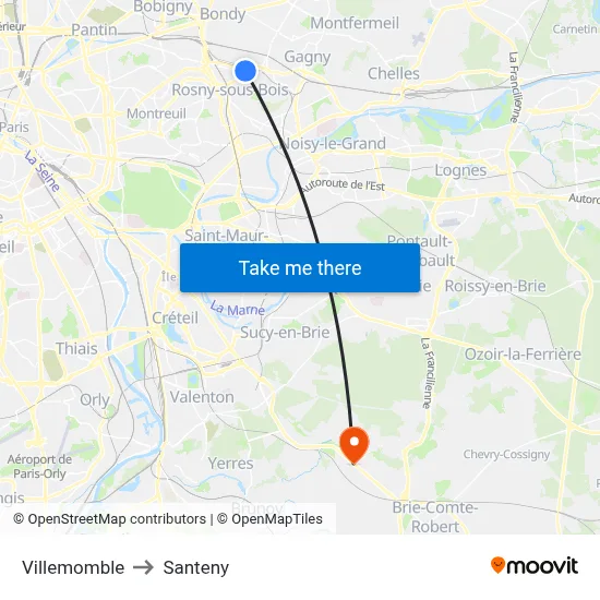 Villemomble to Santeny map