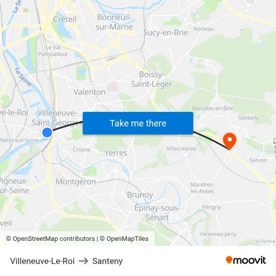 Villeneuve-Le-Roi to Santeny map