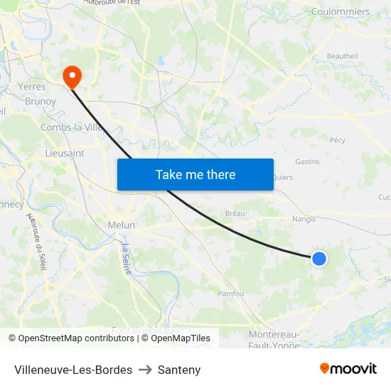 Villeneuve-Les-Bordes to Santeny map